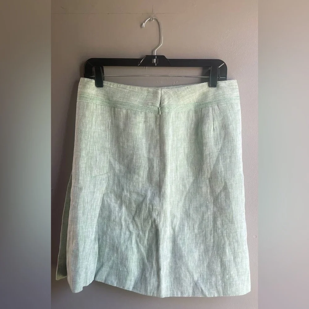 Loft‎ Ann Taylor Women’s Skirt  Green A Line Pleated 100% Linen Lined Sz 8